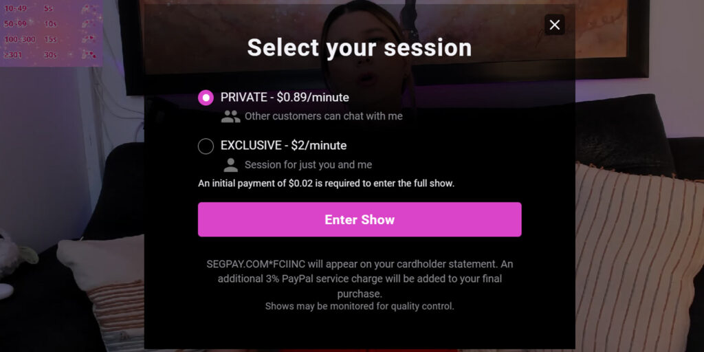 private show pricing